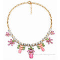 2014 New Design Rhinestone Chain with PINK CATE EYE Pendants Luxury Statement Necklace